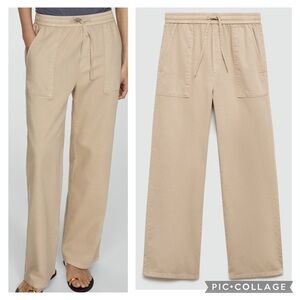 Mango Women's 100% Cotton Tan Drawstring Pants